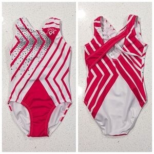 OLYMPIC JORDAN CHILES GK ELITE CL Large Gymnastic Leotard STRAPPY Cherry Red Wht